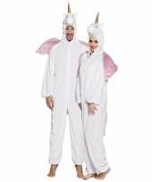 Eenhoorn dieren onesie kostuum volwassenen wit huispak
