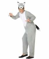 Grijze wolf dieren verkleedkleding onesie volwassenen huispak